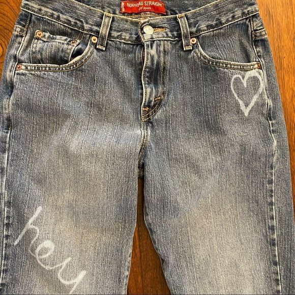 vtg•levi’s redone 505 straight leg “hey babe” low rise denim jeans - Picture 5 of 10